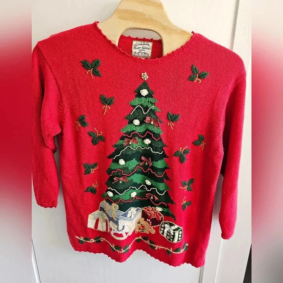 Christmas Ugly Sweater Knit Embroidered Cardigan Size‎ 2X - Picture 1 of 5